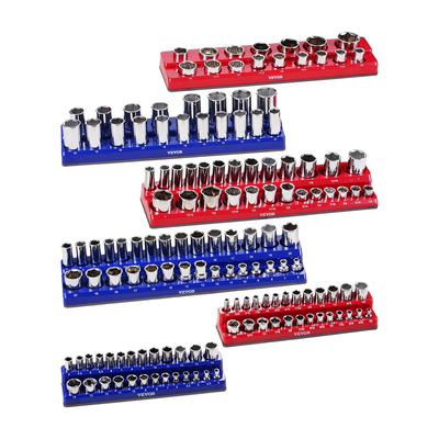 VEVOR Magnetic Socket Organizer Set 6PCS Socket Trays Blue &amp; Red for Metric SAE