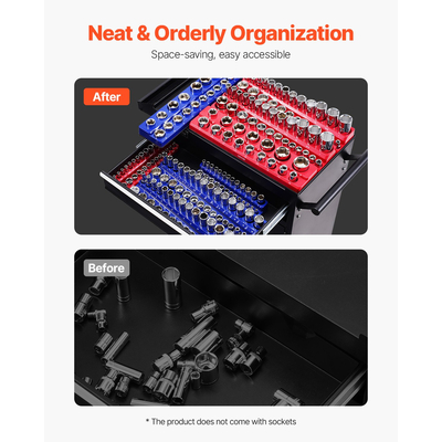 VEVOR Magnetic Socket Organizer Set 8PCS Socket Trays Blue &amp; Red for Metric SAE