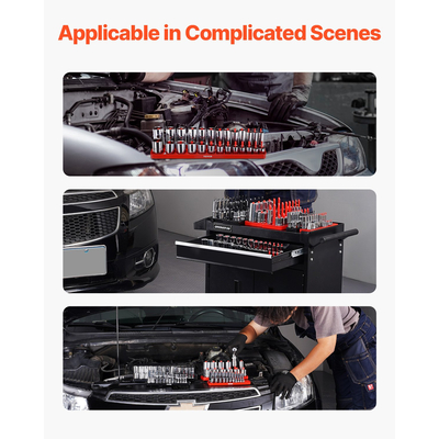 VEVOR Socket Organizer Set 8PCS High-Rod Socket Tray Black &amp; Red for Metric SAE