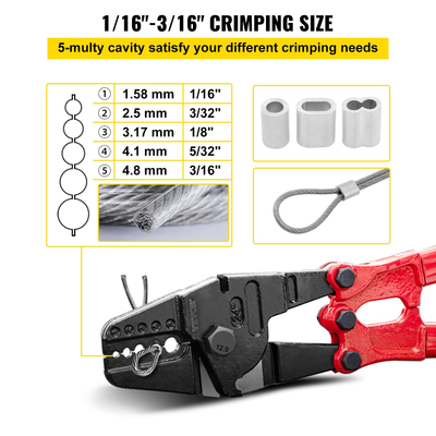 VEVOR 24 ιντσών Swager Crimper 5 κοιλότητας 1/16 έως 3/16 ιντσών Εργαλείο περιτυλίγματος για χάλκινα αλουμίνια οβάλ μανίκια και μανίκια στοπ Εργαλείο πτύχωσης σχοινιού σύρμα Propress Swage Εργαλείο μακριά λαβή Εξοικονόμηση εργασίας