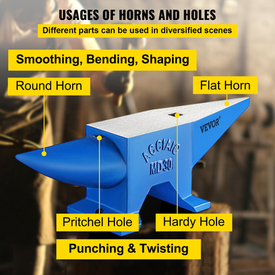 VEVOR Pro Horn Anvil 30KG/66,1LBS Weight Steel Anvil Blacksmith Anvil, φορητό ανθεκτικό χυτοσίδηρο αμόνι Blacksmith Anvil Stable πάγκος εργασίας Blacksmith Forge Anvil Tool