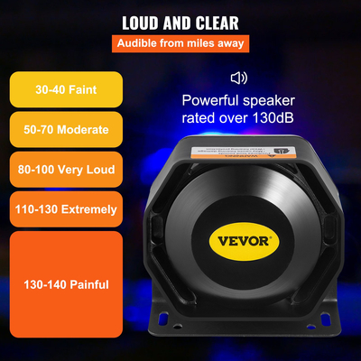 VEVOR Police Siren PA System, 400W 8 Sound Loud Warning Car, Police Fire Alarm Emergency Fire Siren, 2 Horn PA Speaker MIC Vehicle Siren