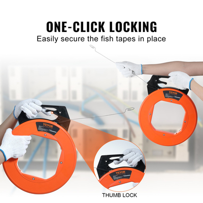 VEVOR Fish Tape, 240 ποδιών, 1/8 ιντσών, εξολκέα από χαλύβδινο σύρμα με βελτιστοποιημένο περίβλημα και λαβή, εύχρηστο εργαλείο εξολκέα καλωδίων, εύκαμπτα εργαλεία ψαρέματος με σύρμα για τοίχους και ηλεκτρικό αγωγό, μη αγώγιμο