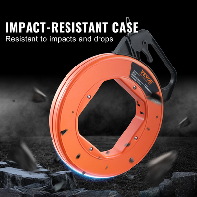 VEVOR Fish Tape, 240 ποδιών, 1/8 ιντσών, εξολκέα από χαλύβδινο σύρμα με βελτιστοποιημένο περίβλημα και λαβή, εύχρηστο εργαλείο εξολκέα καλωδίων, εύκαμπτα εργαλεία ψαρέματος με σύρμα για τοίχους και ηλεκτρικό αγωγό, μη αγώγιμο