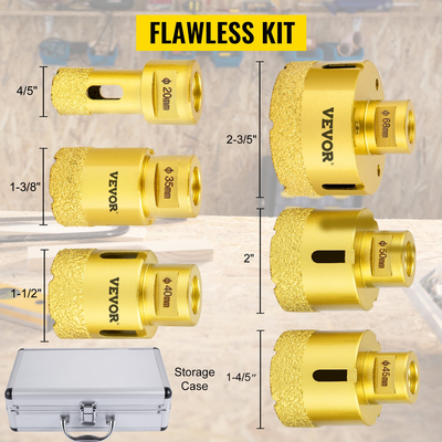 VEVOR Σετ τρυπάνια διαμαντιών 6 τμχ Σετ τρυπάνια διαμαντιών με τρυπάνια διαμαντιών 20mm-68mm για μάρμαρο κεραμικών πλακιδίων