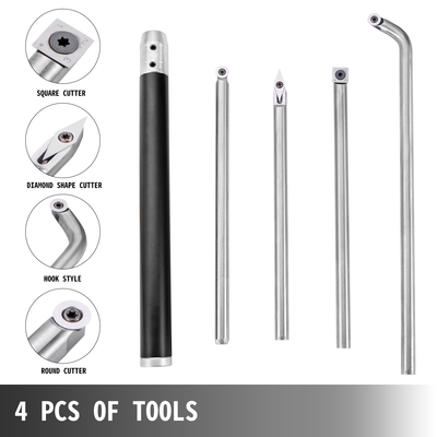 VEVOR Εργαλεία τόρνου ξύλου για τόρνο Σετ 4 ΤΕΜ, Εργαλεία τόρνου από καρβίδιο με σχήμα διαμαντιού, στρογγυλά, τετράγωνα κοπτικά με δυνατότητα αντικατάστασης Σμίλες τόρνου τόρνου με λαβή λαβής Εργαλεία τόρνου για χειροτεχνίες χομπίστες DIY