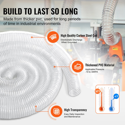 VEVOR 2,5&quot; x 20&quot; Εύκαμπτος σωλήνας συλλογής σκόνης Παχύς εύκαμπτος καθαρός σωλήνας από PVC