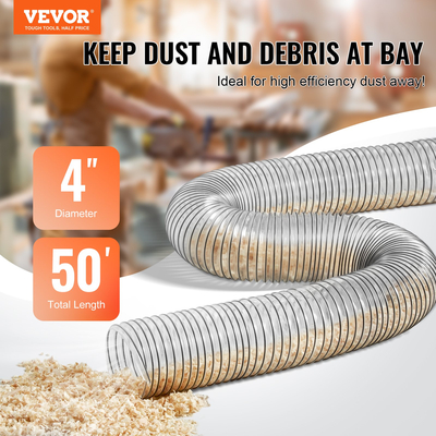 VEVOR 4&#039;&#039; x 50&#039; Dust Collection Hose Thickened PVC Flexible Clear Hose