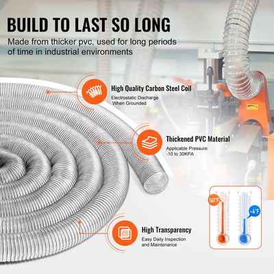 VEVOR 4&#039;&#039; x 50&#039; Dust Collection Hose Thickened PVC Flexible Clear Hose