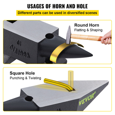 Αμόνι VEVOR από χυτό χάλυβα, 22 λίβρες (10 κιλά) Αμόνι μονής κόρνας με μεγάλο πάγκο και σταθερή βάση, Σιδεράς σιδηρουργός με στρογγυλό στρογγυλό κέρατο αμόνι υψηλής σκληρότητας, για κάμψη, διαμόρφωση