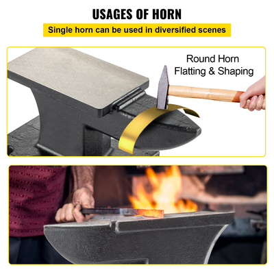 VEVOR χυτοσίδηρο αμόνι, 25 λίβρες (11 κιλά) αμόνι μονής κόρνας με πάγκο 6,8 x 3,5 ιντσών και σταθερή βάση, Σιδεράς σιδηρουργός με στιβαρό στρογγυλό κέρατο, υψηλής σκληρότητας, για κάμψη, διαμόρφωση