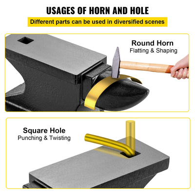 VEVOR χυτοσίδηρο αμόνι, 100 λίβρες (45 κιλά) αμόνι μονής κέρατος με 10,4 x 5 σε πάγκο και σταθερή βάση, Σιδηρουργός με στιβαρό στρογγυλό κέρατο αμόνι υψηλής σκληρότητας, για κάμψη, διαμόρφωση, στρίψιμο