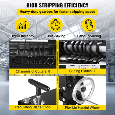 Μηχάνημα απογύμνωσης καλωδίων VEVOR Μηχάνημα απογύμνωσης καλωδίων 1-20 mm Εργαλείο μηχανής απογύμνωσης καλωδίων 8 καναλιών με 7 λεπίδες Χειροκίνητη Ανακύκλωση βιομηχανικής απογύμνωσης καλωδίων με στροφαλοφόρο