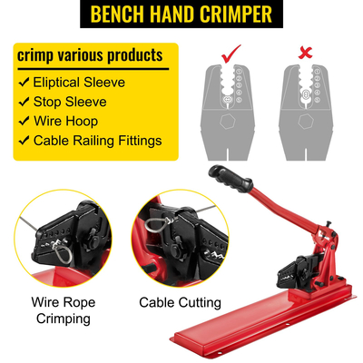 VEVOR Πάγκος Swager Εργαλείο 24\&quot; Wire Rope Swaging Tool with Crimper Cable Bolt Cutter Head Bench Crimper 1/16\&quot;-3/16\&quot; Μανίκια πάγκου από αλουμίνιο/χάλκινο καλώδιο πάγκος από κράμα χάλυβα Swager για 1/2\&quot; Wire Rope Fe