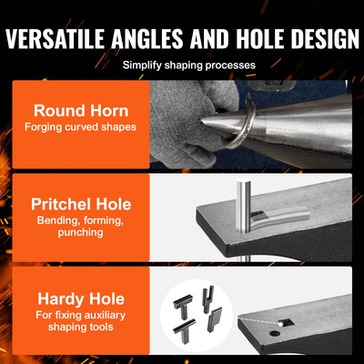 Αμόνι VEVOR Single Horn, 66Lbs χυτό αμόνι, Σιδηρουργός στρογγυλού κέρατου υψηλής σκληρότητας, μεγάλος πάγκος και σταθερή βάση, με στρογγυλή και τετράγωνη τρύπα, εργαλείο Metalsmith για κάμψη και διαμόρφωση