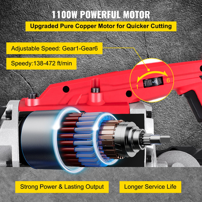 Φορητό πριόνι ταινίας VEVOR, Ασύρματο πριόνι ζώνης χωρητικότητας κοπής 5 ιντσών, πριόνι ταινίας μεταβλητής ταχύτητας, φορητό πριόνι μοτέρ 10 amp, πριόνι ταινίας βαθιάς κοπής για σωλήνες μεταλλικού ξύλου Ράβδος και πλαστικό
