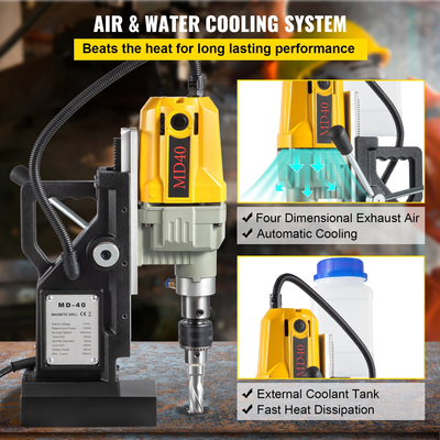 VEVOR Magnetic Drill, 1100W 1,57&quot; Boring Diameter, 2697lbf/12000N Portable Electric Mag Drill Press with 12 Bits, 580 RPM Max Speed ​​Drilling Machine για οποιαδήποτε βελτίωση επιφάνειας και σπιτιού