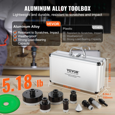 Σετ τρυπανιών VEVOR Diamond Core, 6 ΤΕΜ. 20/25/35/50/75/100mm Κιτ πριονιού με τρύπες διαμαντιού, με λεπίδα πριονιού κώνου μύτης φρεζαρίσματος δακτύλων και θήκη αποθήκευσης για στεγνό και υγρό, τρυπάνια με διαμάντια για κεραμικά πλακιδίων