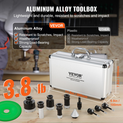 Σετ τρυπανιού VEVOR Diamond Core, 7 ΤΕΜ. 6/6/6/20/25/35/50mm Κιτ οπών διαμαντιών, με λεπίδα πριονιού κώνου και θήκη αποθήκευσης για στεγνό και υγρό, διαμαντένια τρυπάνια για κεραμικά πλακιδίων