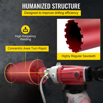 VEVOR Diamond Core Drill, 8&quot;/203mm Diameter Drill Drill, 14&quot;/355mm Concrete Core Drill Drill, 5/8&quot;-11 Thread Core Bit, Dry/Wet Drill Drill with a Lade, Diamond Wet Coring Bit for Concrete Brit