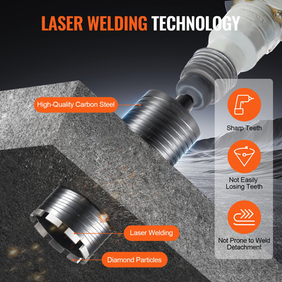 Τρυπάνι VEVOR Core, 4,25&quot; Wet/Dry Diamond Core Drill Drill for Brick and Block, Τρυπάνι πυρήνα σκυροδέματος με προσαρμογέα μύτης πιλότου και λεπίδα πριονιού, βάθος διάτρησης 9,5&quot;, 5/8&quot;-11 εσωτερικό σπείρωμα, συγκόλληση με λέιζερ