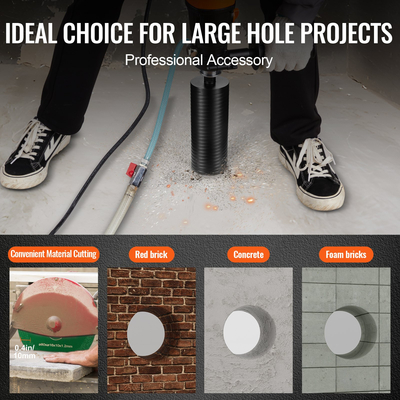 Τρυπάνι πυρήνα VEVOR, 4&quot; Τρυπάνια με πυρήνα διαμαντιού υγρού/ξηρού για τούβλα και μπλοκ, τρυπάνι πυρήνα σκυροδέματος με προσαρμογέα μύτης πιλότου και λεπίδα πριονιού, βάθος διάτρησης 9,5&quot;, Εσωτερικό σπείρωμα 5/8&quot;-11, Συγκόλληση με λέιζερ