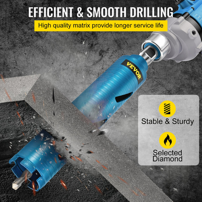 Τρυπάνι VEVOR Core, 2,5\&quot; / 63,5 mm Διάμετρος 5/8\&quot;-11 με σπείρωμα, 9,5\&quot; / 241,3mm Βάθος Διαμαντένιο Εργαλείο οπής ξηρού πυρήνα με μύτη πιλότου &amp; λεπίδα 4,5&quot;, πριονίδια οπής τοιχοποιίας για σκληρό σκυρόδεμα Τούβλο και Β