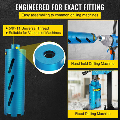 Τρυπάνι ξηρού πυρήνα VEVOR, 3,5&quot; / 88,9 χιλ. διάμετρος 5/8&quot;-11 με σπείρωμα, 9,5&quot; / 241,3 χιλ. Βάθος Εργαλείο διάτρησης με πυρήνα διαμαντιού με μύτη πιλότου &amp; λεπίδα 4,5&quot;, πριονίδια οπής τοιχοποιίας για σκληρό σκυρόδεμα Τούβλο και Β