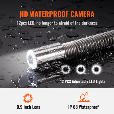 VEVOR Sewer Camera Pipe Inspection Κάμερα 9 ιντσών 720p Screen Pipe Camera 165 ft