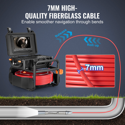 VEVOR Sewer Camera 165 ft/50m Αυτοεπιπεδούμενη κάμερα αποχέτευσης με πομπό 512 Hz