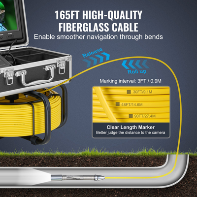 Κάμερα VEVOR Sewer Camera 165 ft/50 m Αυτοεπιπεδούμενη κάμερα αγωγού αποχέτευσης με εντοπιστή 512 Hz