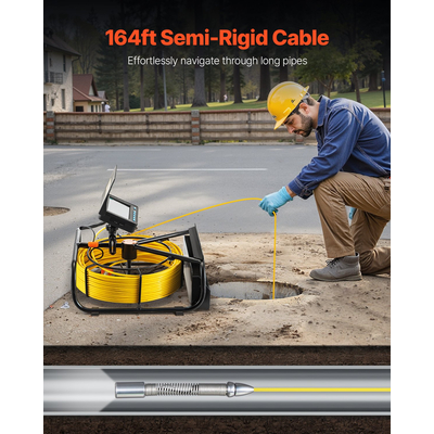 VEVOR Sewer Camera 50m Κάμερα Duct 4,3 ιντσών με 6 ρυθμιζόμενα LED Κάρτα 16GB