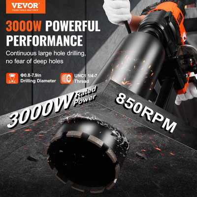 Μηχάνημα τρυπανιού VEVOR Core 0,8-7,9in Dia 3000W Diamond Core Drill Rig with Stand