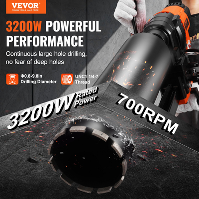 Μηχάνημα τρυπανιού VEVOR Core 0,8-9,8in Dia 3200W Diamond Core Drill Rig with Stand