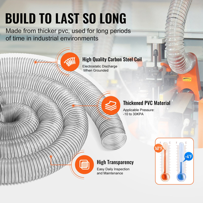 VEVOR 4&#039;&#039; x 20&#039; Dust Collection Hose Thickened PVC Flexible Clear Hose