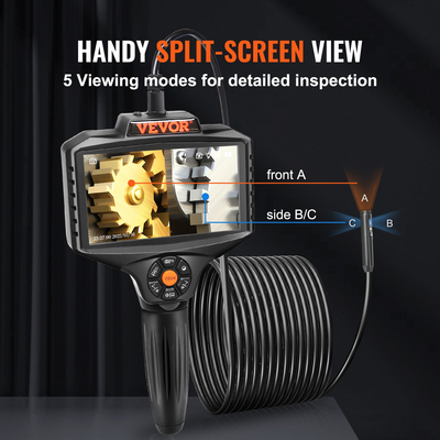 Κάμερα επιθεώρησης τριπλού φακού VEVOR με φως, βιομηχανικό σκελετό με οθόνη IPS 5&quot;, Διαχωρισμένη οθόνη HD 1080P με ζουμ 8X, Κάμερα εμβέλειας με 10 φώτα LED για αυτοκίνητα, υδραυλικά (16,5 FT)