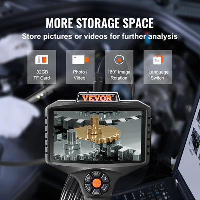 Κάμερα επιθεώρησης τριπλού φακού VEVOR με φως, βιομηχανικό σκελετό με οθόνη IPS 5&quot;, Διαχωρισμένη οθόνη HD 1080P με ζουμ 8X, Κάμερα εμβέλειας με 10 φώτα LED για αυτοκίνητα, υδραυλικά (16,5 FT)