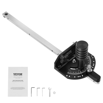 VEVOR Precision Miter Gauge, τυπική υποδοχή 3/4&#039;&#039; x 3/8&#039;&#039;, Επιτραπέζιο πριόνι από κράμα αλουμινίου Μετρητής κοπής με ρυθμιζόμενο έμβολο 15 γωνιακών στοπ και αφαιρούμενο δίσκο, για επιτραπέζιο πριόνι εργαλείων ξυλουργικής