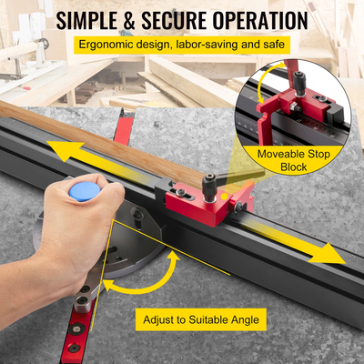 VEVOR Miter Gauge, επιτραπέζιο πριόνι 18&quot;, φράχτη ακριβείας με ζυγαριά σήμανσης λέιζερ, έλκηθρο επιτραπέζιου πριονιού αλουμινίου με άκρα με γωνία 60 μοιρών για μέγιστη στήριξη αποθέματος και επαναλαμβανόμενη κοπή Flip Stop