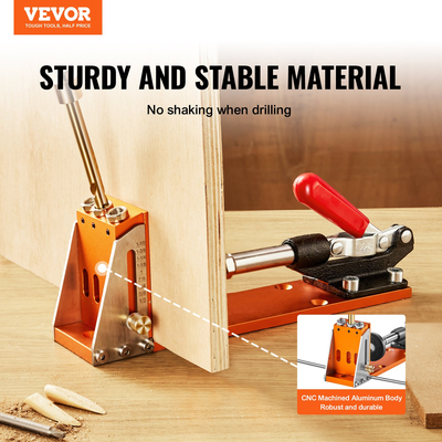 VEVOR 30 Pcs Pocket Hole Jig Kit, Ρυθμιζόμενο και εύχρηστο σύστημα Pocket Hole Jig με βηματικά τρυπάνια, κλειδιά, δαχτυλίδια στοπ τρυπανιού και τετράγωνα μύτες κίνησης, σημάδια διπλής κλίμακας για ξυλουργικά έργα DIY