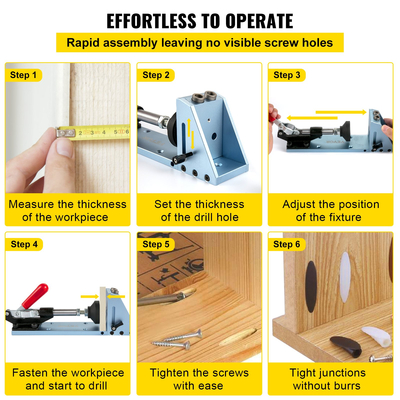 VEVOR Pocket Hole Jig Kit, M4 Ρυθμιζόμενο και εύκολο στη χρήση σύστημα ξυλουργικής ξυλουργικής, Αλουμινένιος εντοπιστής διάτρησης, Εργαλείο γωνίας αρμών οδηγών ξύλου με εξαγωνικές βίδες με τρυπάνι για ξυλουργικά έργα DIY