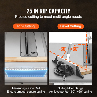 VEVOR 10&quot; Επιτραπέζιο Πριόνι Ηλεκτρική Κοπτική Μηχανή 4400RPM 25 ιντσών Χωρητικότητα Ξυλουργικής