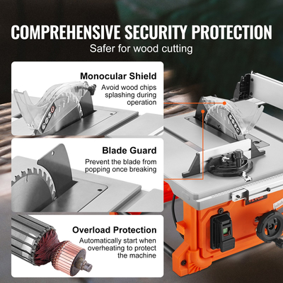 VEVOR 10&quot; Επιτραπέζιο Πριόνι Ηλεκτρική Κοπτική Μηχανή 4400RPM 25 ιντσών Χωρητικότητα Ξυλουργικής