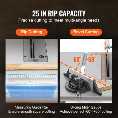 Επιτραπέζιο πριόνι VEVOR 10&quot; με ηλεκτρικό μηχάνημα κοπής 4800RPM Χωρητικότητα Rip 25 ιντσών