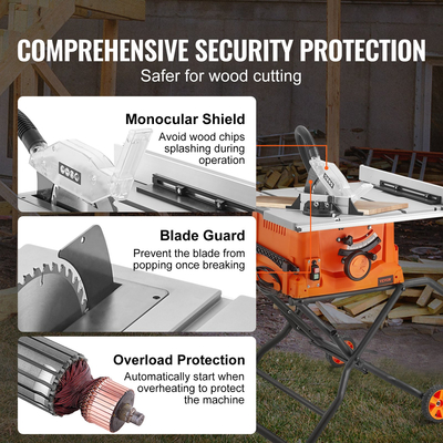 Επιτραπέζιο πριόνι VEVOR 10&quot; με ηλεκτρικό μηχάνημα κοπής 4800RPM Χωρητικότητα Rip 25 ιντσών
