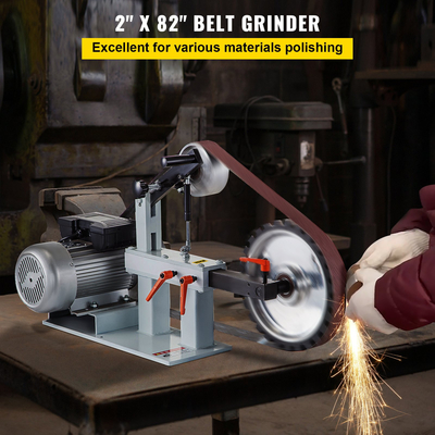 Ταινιοτριβείο VEVOR 2Hp σταθερής ταχύτητας 2 X 82 ιντσών Ιμάντες δίσκου τριβείο με 3 τροχούς λείανσης 110V Πάγκος τριβείο 12 ιντσών Τροχός και επίπεδη βάση εργαλείων για κατασκευή μαχαιριών