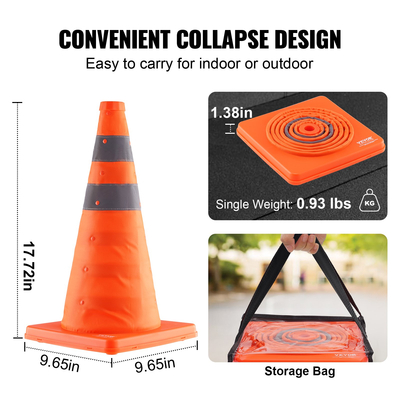 VEVOR Safety Cones, 4 Pack 18 ιντσών πτυσσόμενοι κώνοι κυκλοφορίας, κατασκευαστικοί κώνοι με ανακλαστικά κολάρα, φαρδιά βάση και τσάντα αποθήκευσης, για έλεγχο κυκλοφορίας, εκπαίδευση οδήγησης, χώροι στάθμευσης