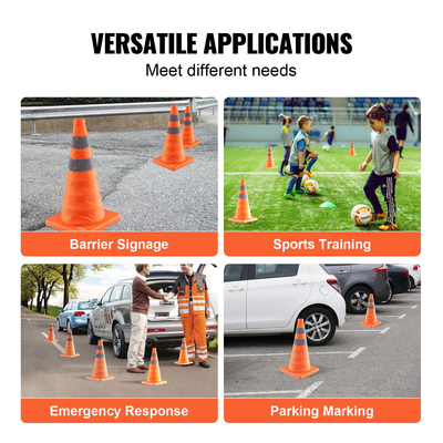 VEVOR Safety Cones, 4 Pack 18 ιντσών πτυσσόμενοι κώνοι κυκλοφορίας, κατασκευαστικοί κώνοι με ανακλαστικά κολάρα, φαρδιά βάση και τσάντα αποθήκευσης, για έλεγχο κυκλοφορίας, εκπαίδευση οδήγησης, χώροι στάθμευσης