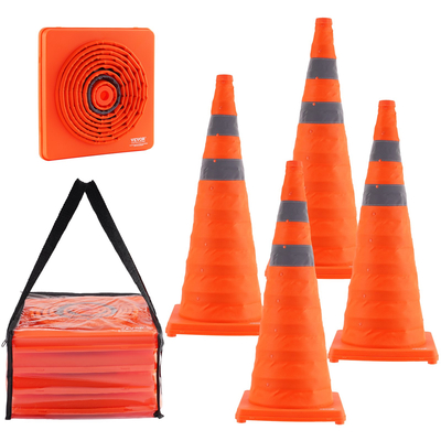 Κώνοι ασφαλείας VEVOR, 4 Pack 28 ιντσών πτυσσόμενοι κώνοι κυκλοφορίας, δομικοί κώνοι με αντανακλαστικά περιλαίμια, φαρδιά βάση και τσάντα αποθήκευσης, για έλεγχο κυκλοφορίας, εκπαίδευση οδήγησης, χώροι στάθμευσης