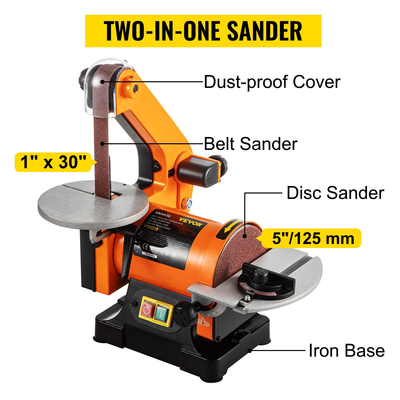 VEVOR Electric Belt Grinder Sander 5 Inch Electric Belt &amp; Disc Sander 300W Grinder Polisher 2950 RPM Μεταβλητής ταχύτητας Μεταλλικό Πάγκο Τριβείο Μηχανή λείανσης Workshop